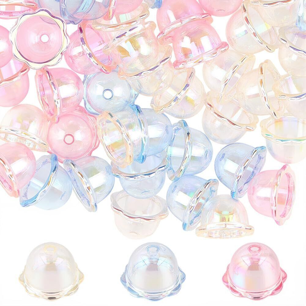 7664 1 Box 60Pcs Acrylic Jellyfish Beads Flower Caps Beads Plastic